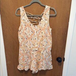 Floral Sleeveless Romper - Cream and Orange